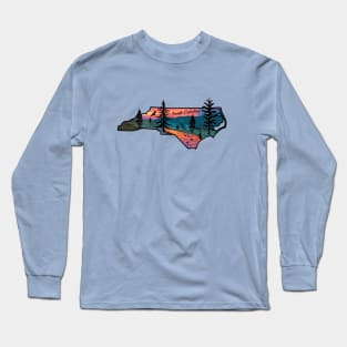 Fly Fishing Fly Fishing North Carolina State Map Mountain Sunset River Retro State Map Mountain Sunset River Retro Long Sleeve T-Shirt